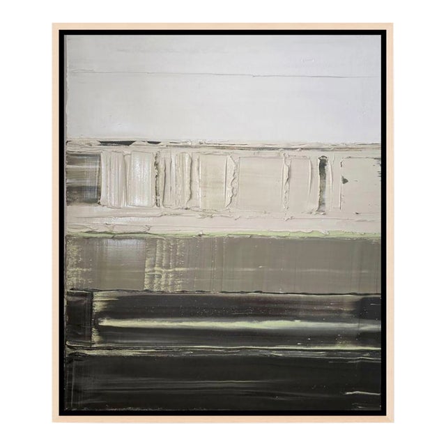 'The Seine River' (Paris) - Abstract Minimalist Landscape Oil Painting by Diane Grant / Neutral Color Palette / Color Field, Unframed For Sale