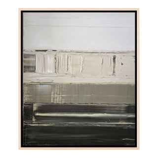 'The Seine River' (Paris) - Framed Abstract Minimalist Landscape Oil Painting by Diane Grant / Neutral Color Palette / Color Field For Sale