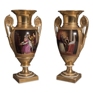 French Empire Porcelain Vases, Set of 2 For Sale