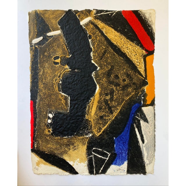 Brown Mid 20th Century Abstract Collagraph by Afro-Carribean/French Artist Serge Hélenon For Sale - Image 8 of 8