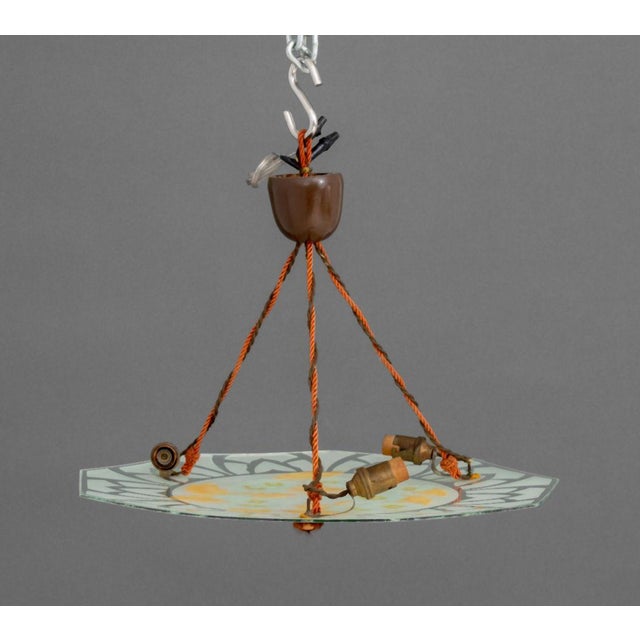 Late 20th Century Signed French Art Deco Painted Glass Plafonnier For Sale - Image 9 of 9