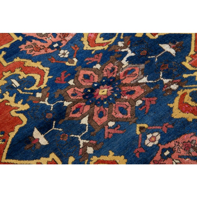Textile Vintage Persian Bakhtiari Hand-Knotted Wool Rug in Blue With Allover Motif For Sale - Image 7 of 9