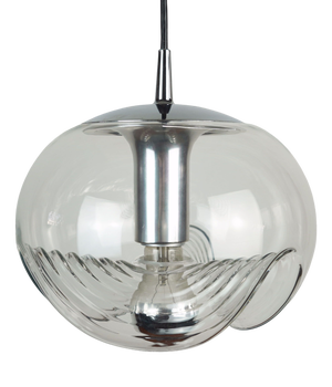 Mid-Century Wave Pendant Lamp in Clear Glass and Chrome from Peill & Putzler, 1960s