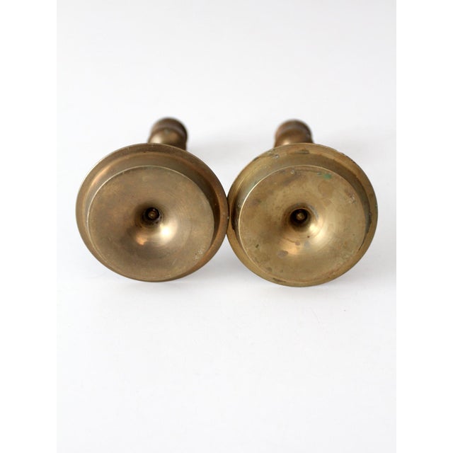 Brass Mid-Century Engraved Brass Candlesticks Holders For Sale - Image 8 of 8