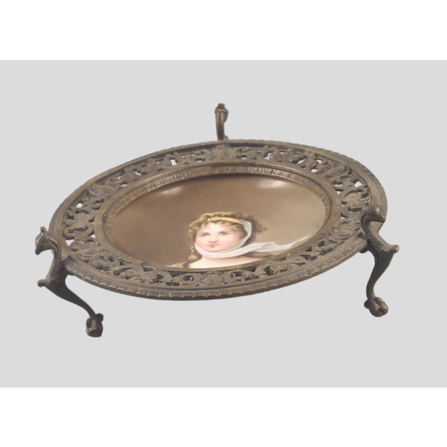 Antique Late 19th Century Portrait Plate Queen Louise of Prussia Bronze Card Trinket Tray Holder For Sale - Image 6 of 10