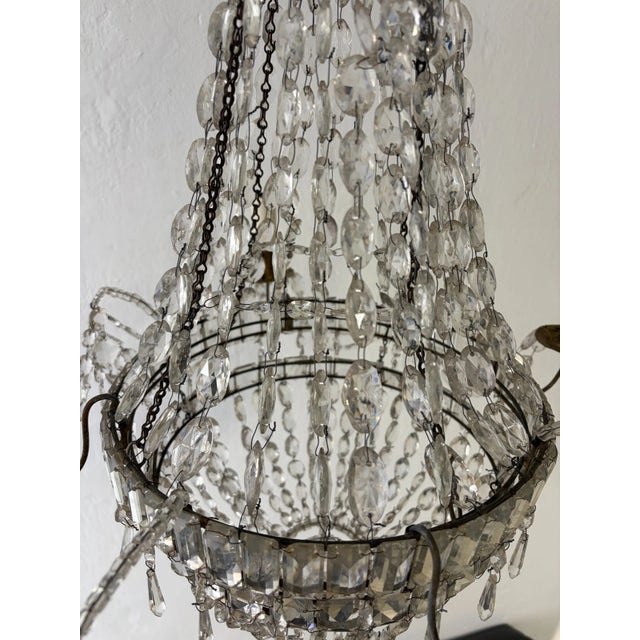 19th C Rare Crystal Beaded Empire Chandelier French Hand Tied Oval Prisms, C1850 For Sale - Image 13 of 17
