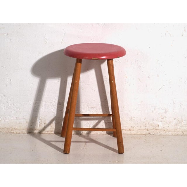 Vintage Wooden Stool with Round Seat, Central Europe, 1950 For Sale - Image 5 of 7