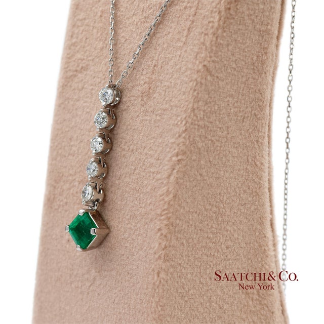 Gia Certified Platinum 900 Natural Diamond and Colombian Emerald Pendant For Sale - Image 9 of 13