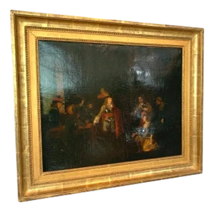 Animated Scene of Characters, 19th Century, Oil on Canvas, Framed