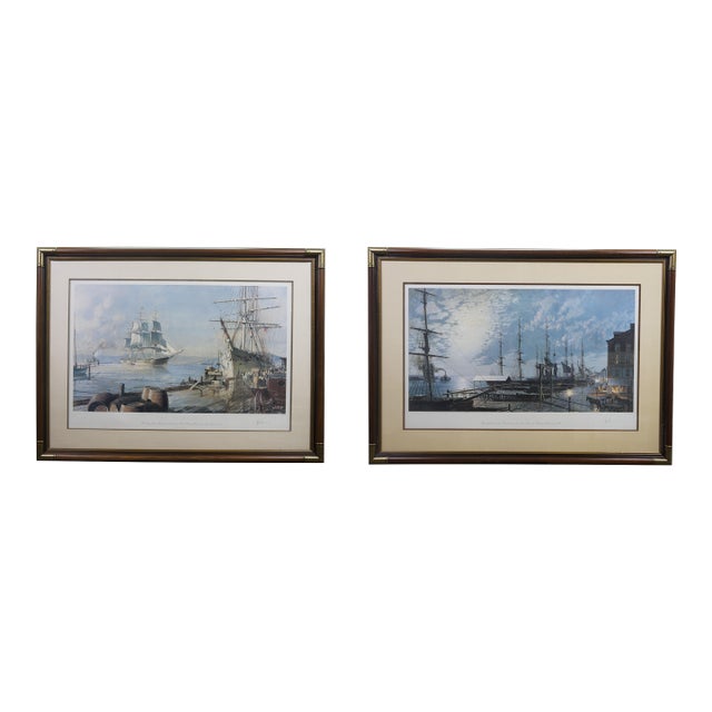 Late 20th Century John Stobart Nautical Maritime Clipper Ship Sailboat Harbor Lithographs 46" For Sale