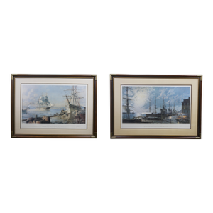 Late 20th Century John Stobart Nautical Maritime Clipper Ship Sailboat Harbor Lithographs 46"