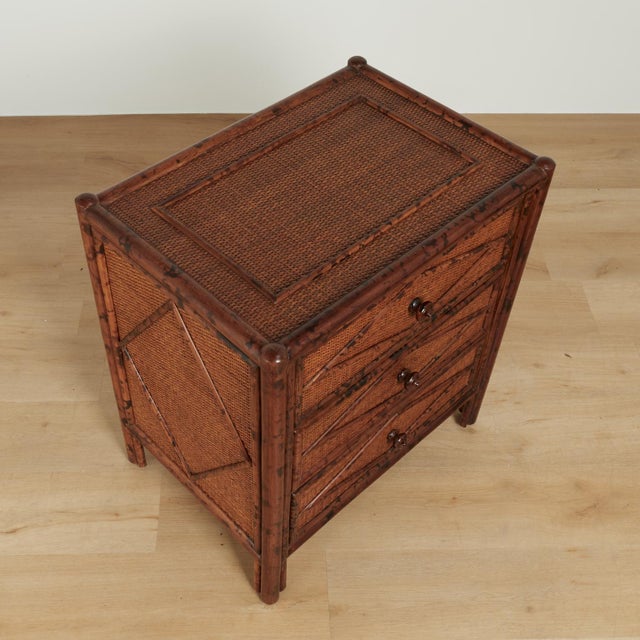 Pair of Vintage British Colonial Faux Bamboo and Grasscloth Stands For Sale - Image 14 of 18