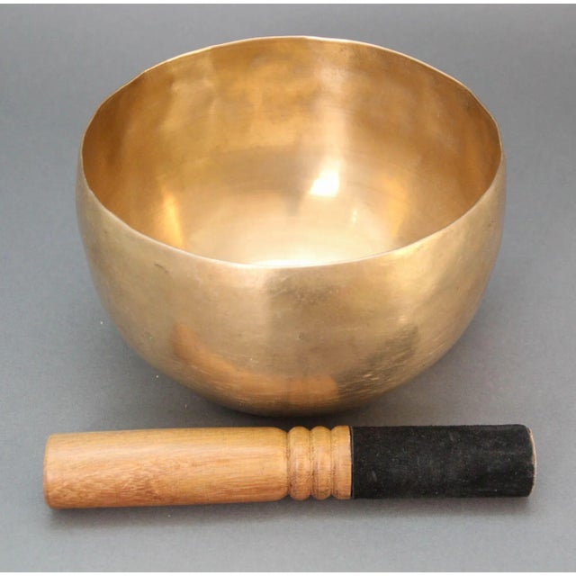 Large Hand-Hammered Brass Singing Bowl Nepal 1950s For Sale - Image 10 of 11