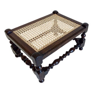 Antique Belle Epoque Oak and Cane Pouf, 1990s For Sale