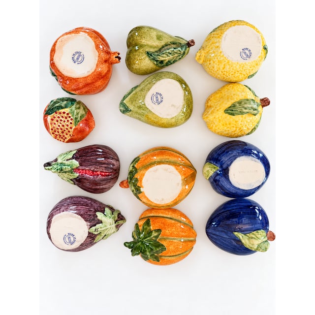 Charming set of six vintage Vietri ceramic fruit dishes, beautifully crafted in Italy. Each piece is designed in the shape...
