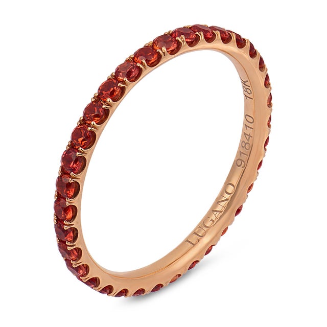 Modern Lugano Mandarin Garnet 18k Rose Gold Eternity Band, Size 5 For Sale - Image 3 of 5