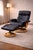 Set of Vintage Scandinavian Lounge Chair with Ottoman in Black Leather and Wood Frame, 1980s For Sale - Image 15 of 15