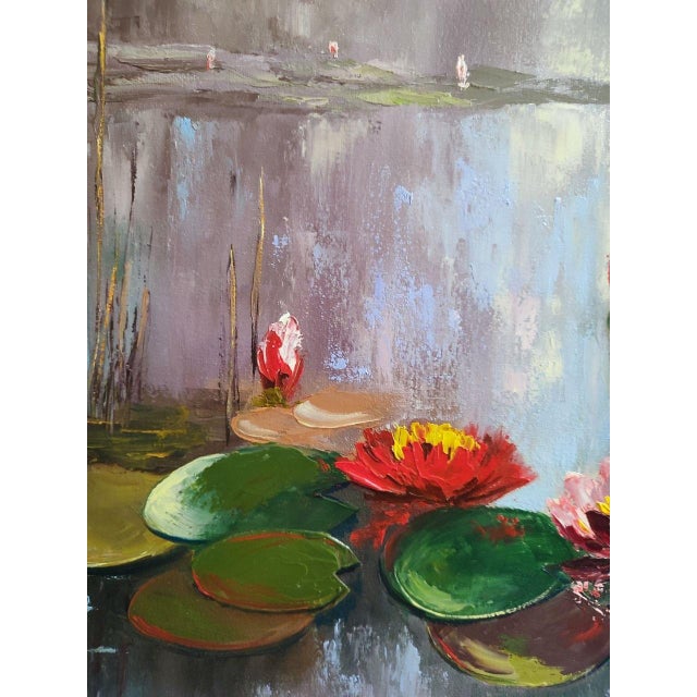 Iryna Dobrovinska Original Oil Painting Water Lilies – Impressionist Floral Landscape on Canvas For Sale - Image 6 of 7
