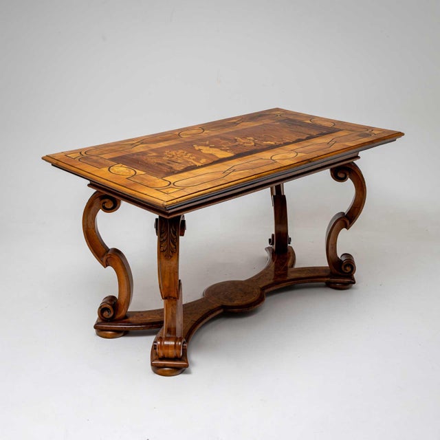 Baroque Style Dining Table with Marquetry Scene, Late 19th Century For Sale - Image 13 of 13