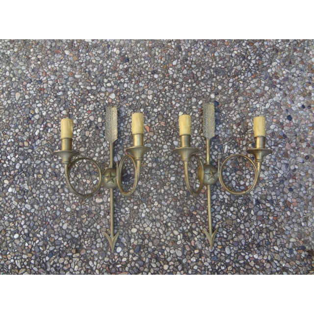 Bronze Pair of French Maison Bagues Style Bronze Neoclassical Arrow Sconces For Sale - Image 8 of 11
