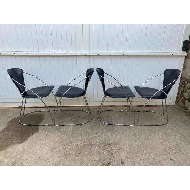 Vintage Linda Armchairs in Black Leather and Chromed Steel Frame by Arrben, 1980s, Set of 4 For Sale - Image 18 of 18