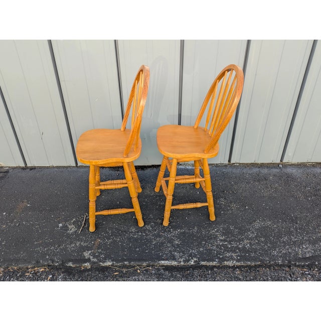 Mid 20th Century Vintage Old Windsor Oak Solid Wood Wooden Kitchen Bar Counter Swivel Chair Stool For Sale - Image 5 of 9