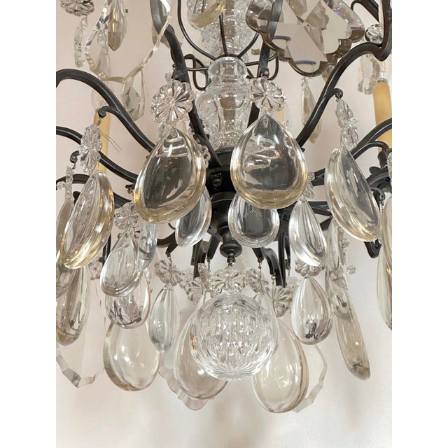 Metal Mid 20th Century Restored Louis XV Blackened Bronze Crystal Cage Chandelier For Sale - Image 7 of 9