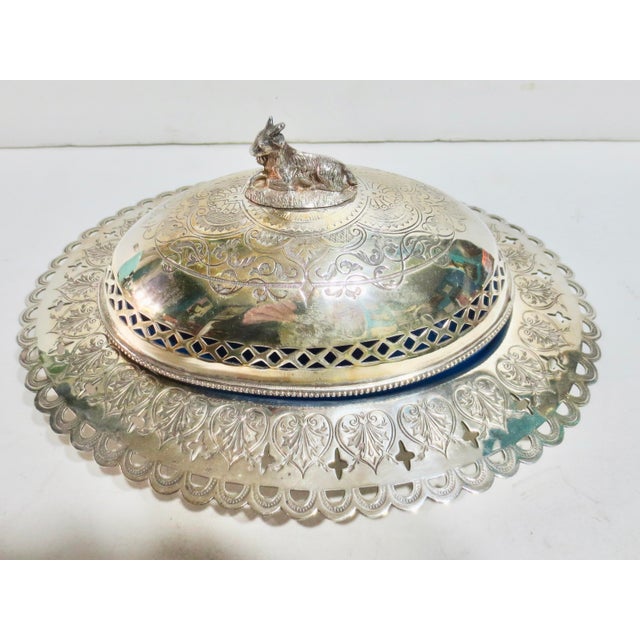 SilverPlate Butter Dish W. Blue Oplaine Liner Circa 1850s For Sale In New York - Image 6 of 9