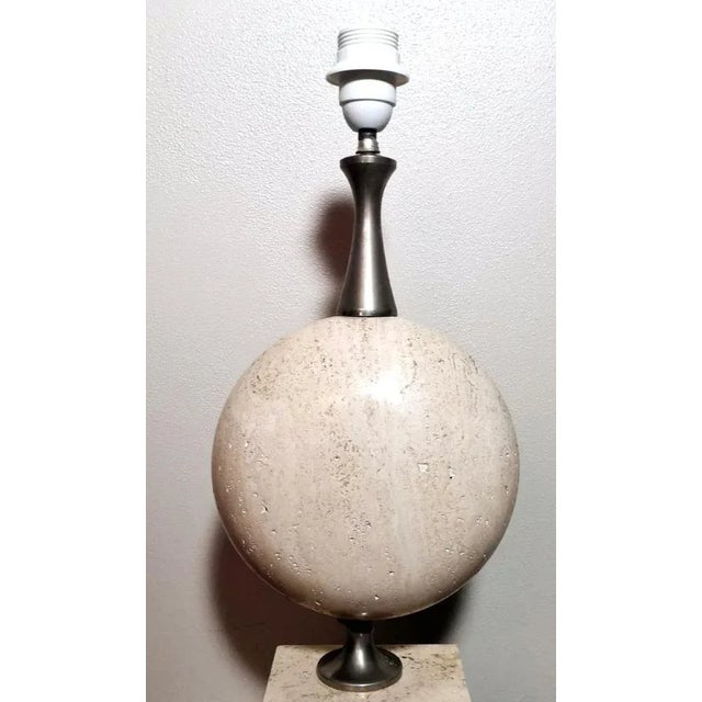 French Modern Table Lamp in Travertine attributed to Philippe Barbier, 1960 For Sale - Image 9 of 13