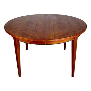 Vintage Danish Round Teak Dining Table with Leaves, 1960 For Sale