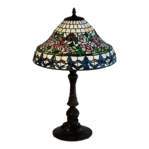 Vintage Stained Glass Table Lamp With Bronze Base