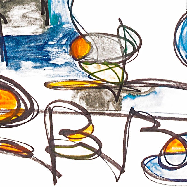 Blue Like a Fish in Water — Fluid Abstract Harmony in Oil Markers & Acrylics, 18 × 24 In For Sale - Image 8 of 10