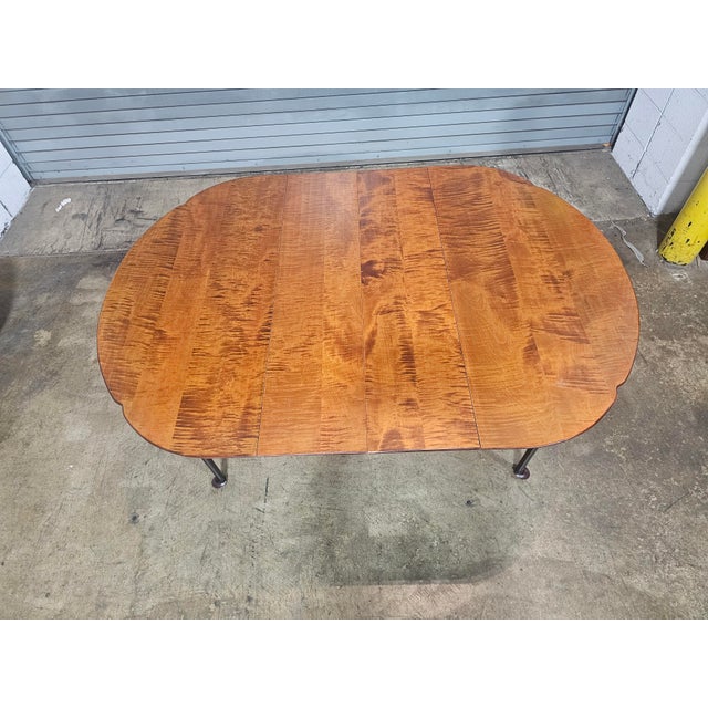 Wood Late 20th Century Tiger Maple Dining Table Black Painted Base 2 Leaves Benchmade For Sale - Image 7 of 17