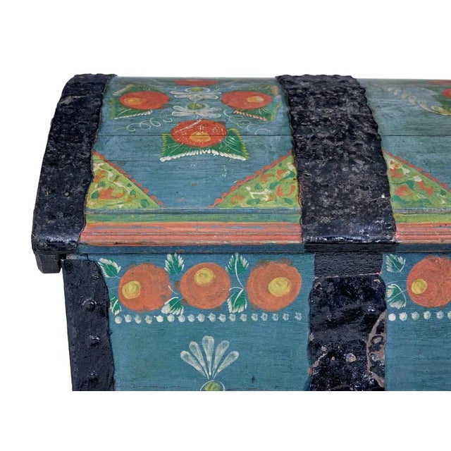 Mid 19th Century Swedish Hand Painted Oak Dome Top Coffer For Sale - Image 5 of 10