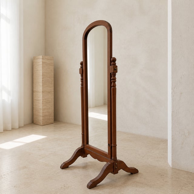 Vintage Cheval Floor Mirror With Adjustable Wood Frame For Sale - Image 12 of 14
