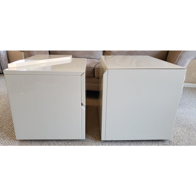 Almond Post Modern Lacquered Night Stands Side End Tables by Roger Rougier Set of 2 For Sale - Image 8 of 11