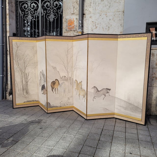 Edo Period Kano School Byôbu Screen with Wild Horses, Japan, 19th Century For Sale - Image 6 of 18