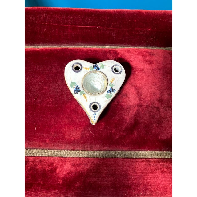 Antique Colorful French Faience Inkwell - Heart Shaped 19th Century For Sale - Image 4 of 10