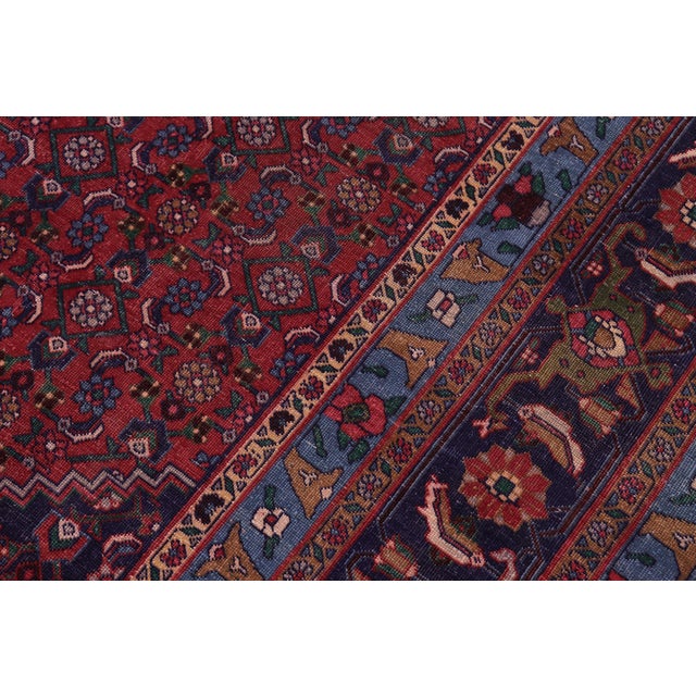 Vintage Retro Tabriz Red/Blue Wool Rug - 9'7'' X 12'6'' For Sale In New York - Image 6 of 10