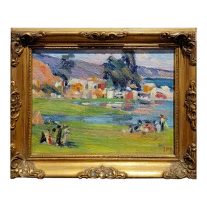 Jane McDuffie Thurston-1920s Picnic in Topanga Canyon Beach-Oil Painting