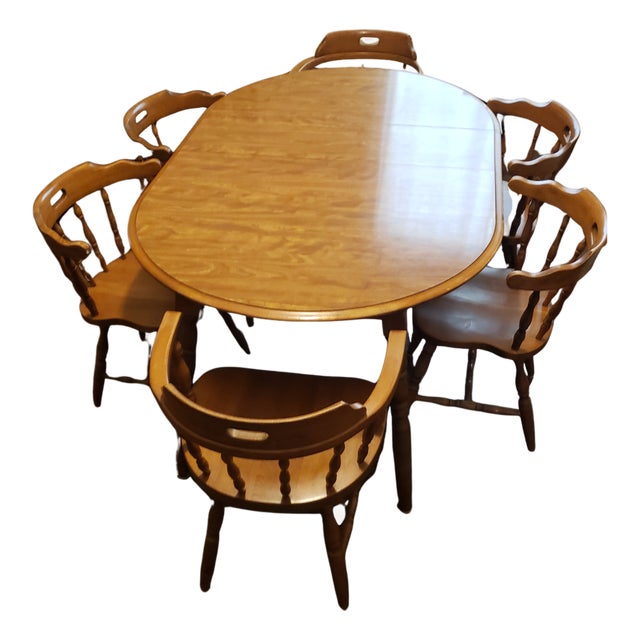 Vintage Mid-Century "Colonial Revival" Hard Rock Dining Suite - 7 Pieces For Sale