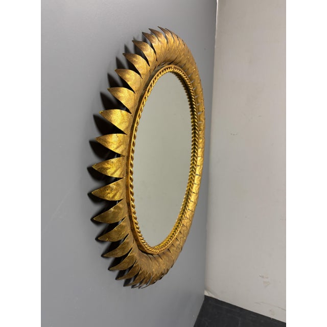 Metal Mid-Century Bohemian Hollywood Regency Spanish Gilt Metal Sun Mirror, 1950s For Sale - Image 7 of 17