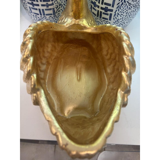 Large Hand Gilded Ceramic Swan Centerpiece Bowl Cachepot in Distressed Gold Leaf Finish For Sale - Image 9 of 16