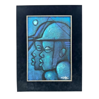 Vintage Original Buchi Upjohn Acrylic Painting Black African Artist Nigeria For Sale