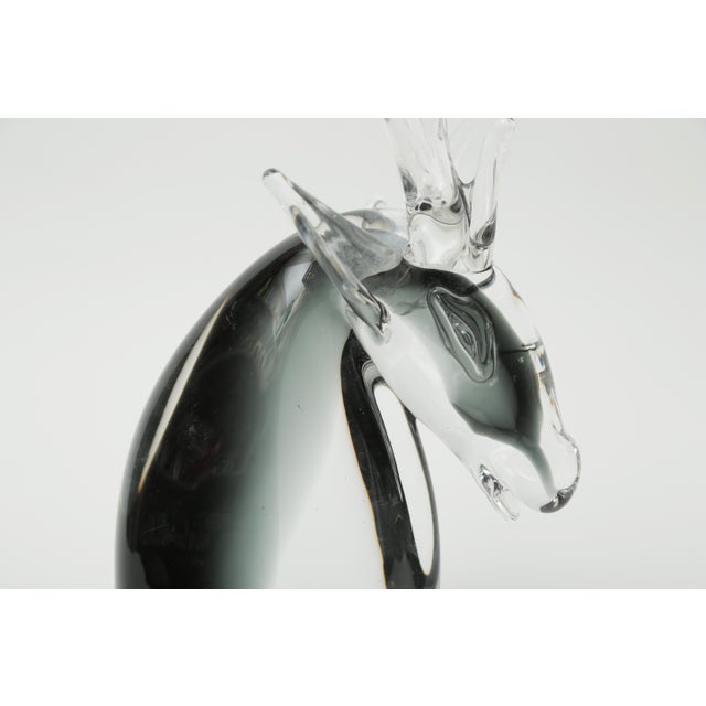 1970s Rare Venetian Glass Sculpture Stag with Antlers, Midcentury Vintage Black Clear For Sale - Image 5 of 7