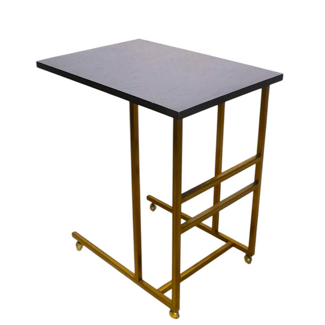 1970s Hollywood Regency Brass and Formica Serving Bar Cart For Sale - Image 4 of 12