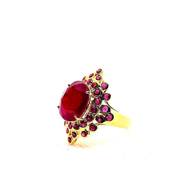 English Bochic “Orient” Vintage Ruby & Ruby Cluster Cocktail Ring 18K Gold & Silver For Sale - Image 3 of 8