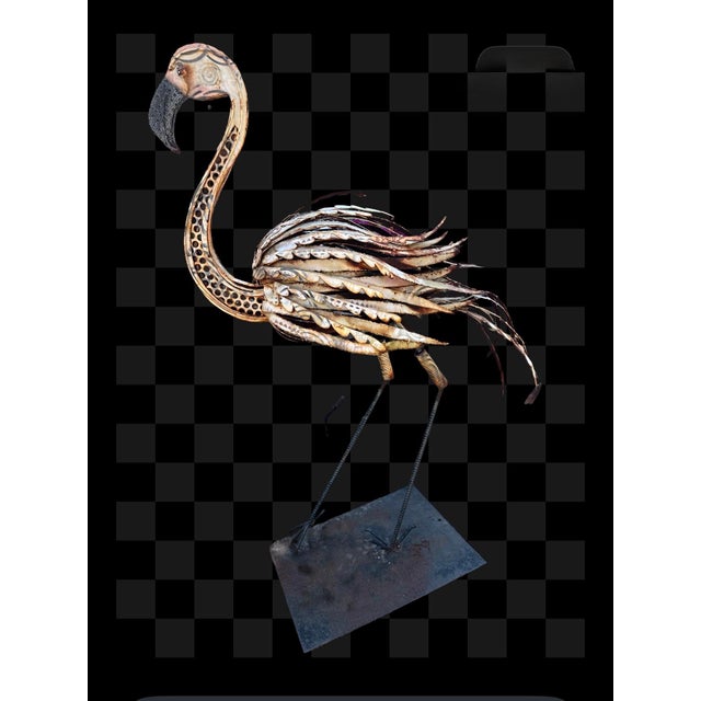 Vintage Painted Metal Flamingo Sculpture For Sale - Image 4 of 5