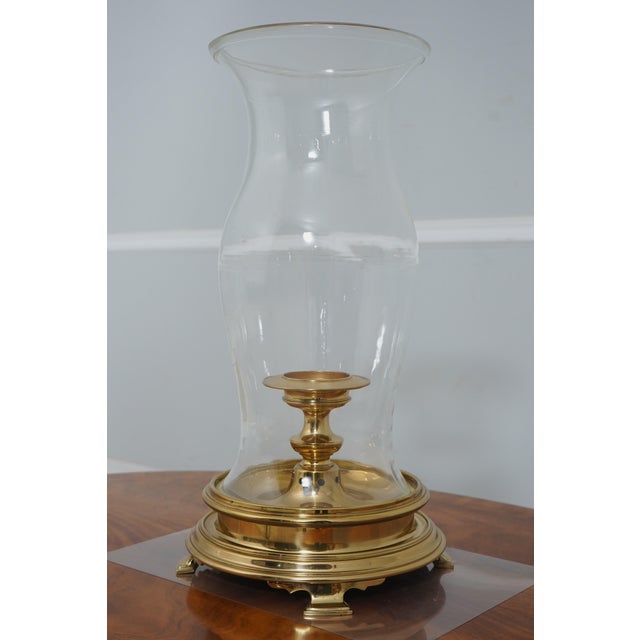 Large hurricane glass globe on solid brass candlestick chairish