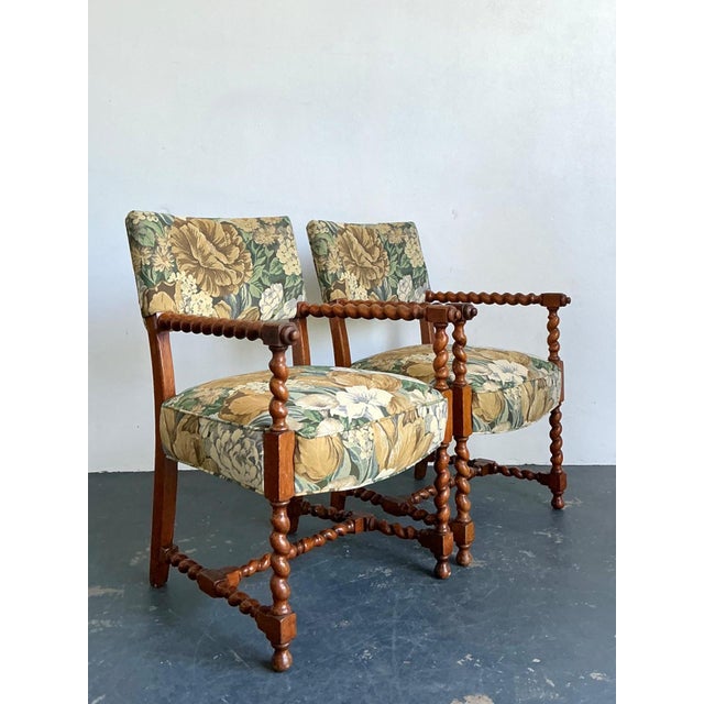 Vintage Twisted Wood Dorothy Draper Upholstered Barley Twist Armchairs For Sale - Image 12 of 18